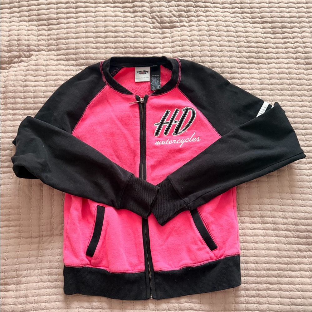 Harley-Davidson Pink and Black Women's Zip Bomber Jacket